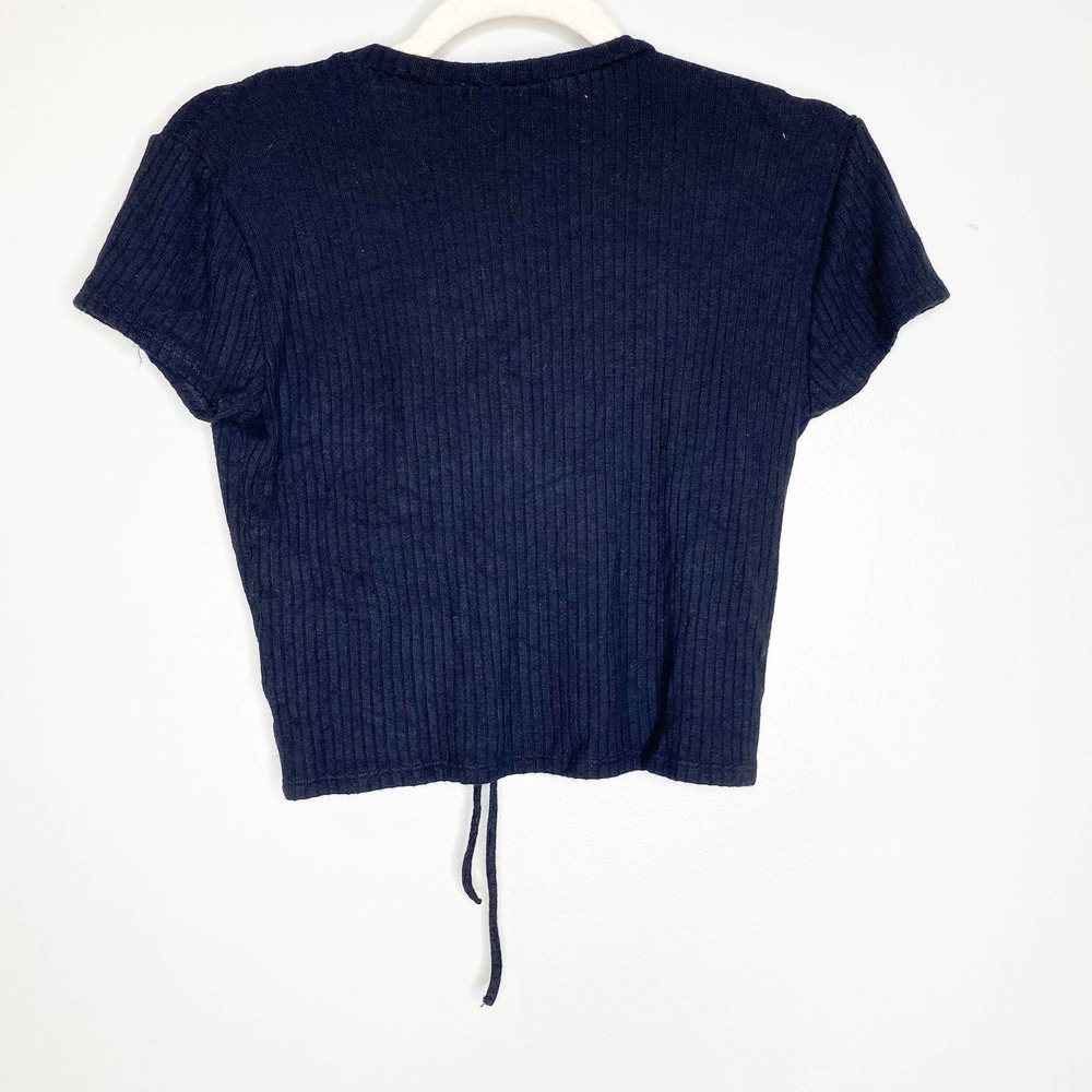 Reformation Black Ribbed Ruched Crop Top - Picture 2 of 9